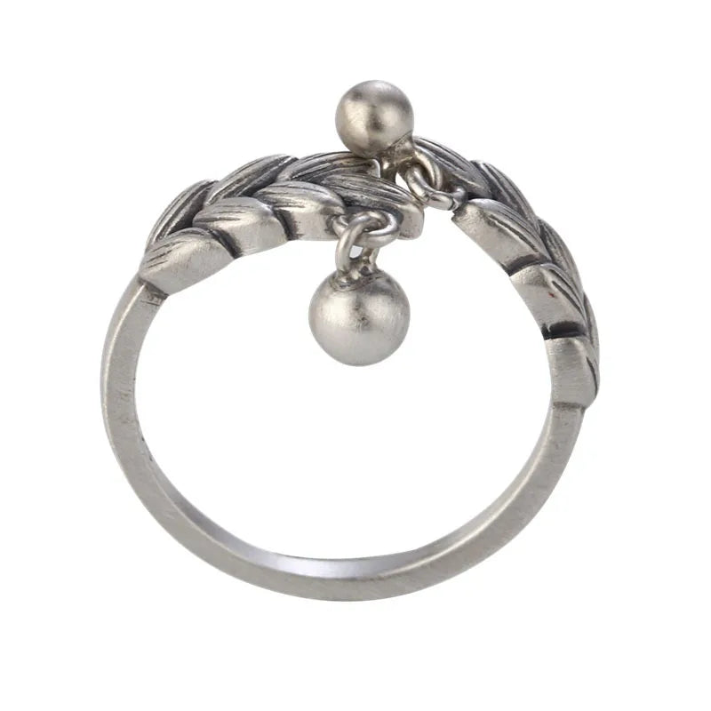XIYANIKE Retro Wheat Ear Thai Silver Adjustable Rings For Women Round Beads Tassel Fashion Jewelry Gift Party Vacation anillos