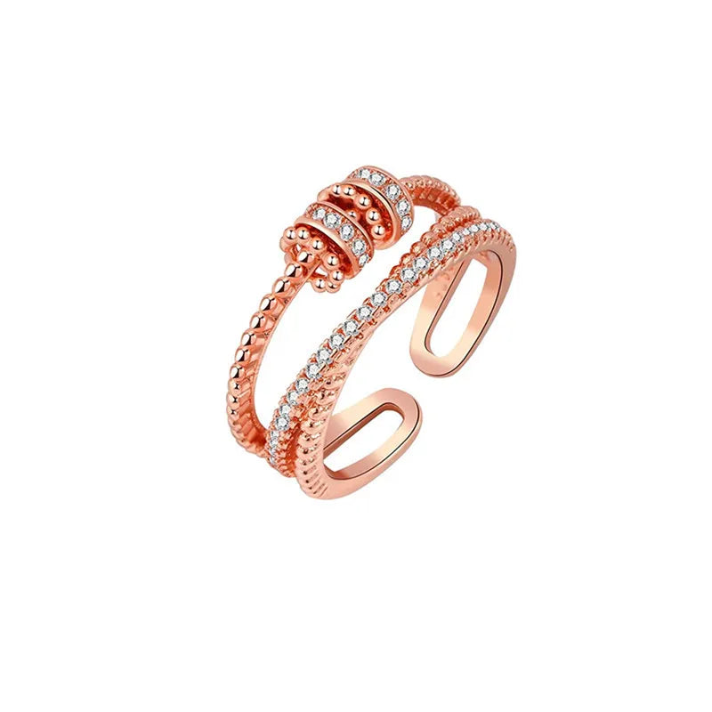 Round Bead Rotating Anxiety Luxury Woman Ring Twisted Fidget Metal Spinner Anxiety Relief Spinning Anti Stress Ring Bague Femme