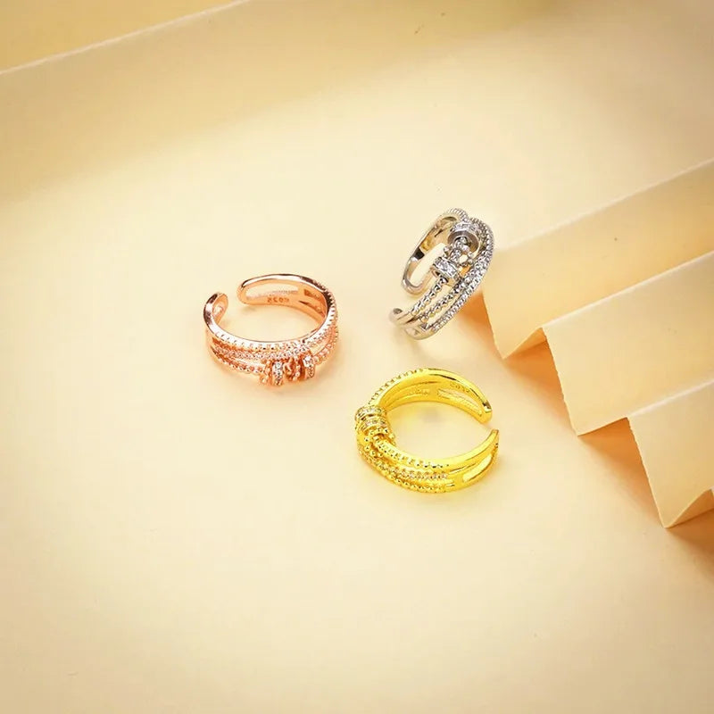 Round Bead Rotating Anxiety Luxury Woman Ring Twisted Fidget Metal Spinner Anxiety Relief Spinning Anti Stress Ring Bague Femme