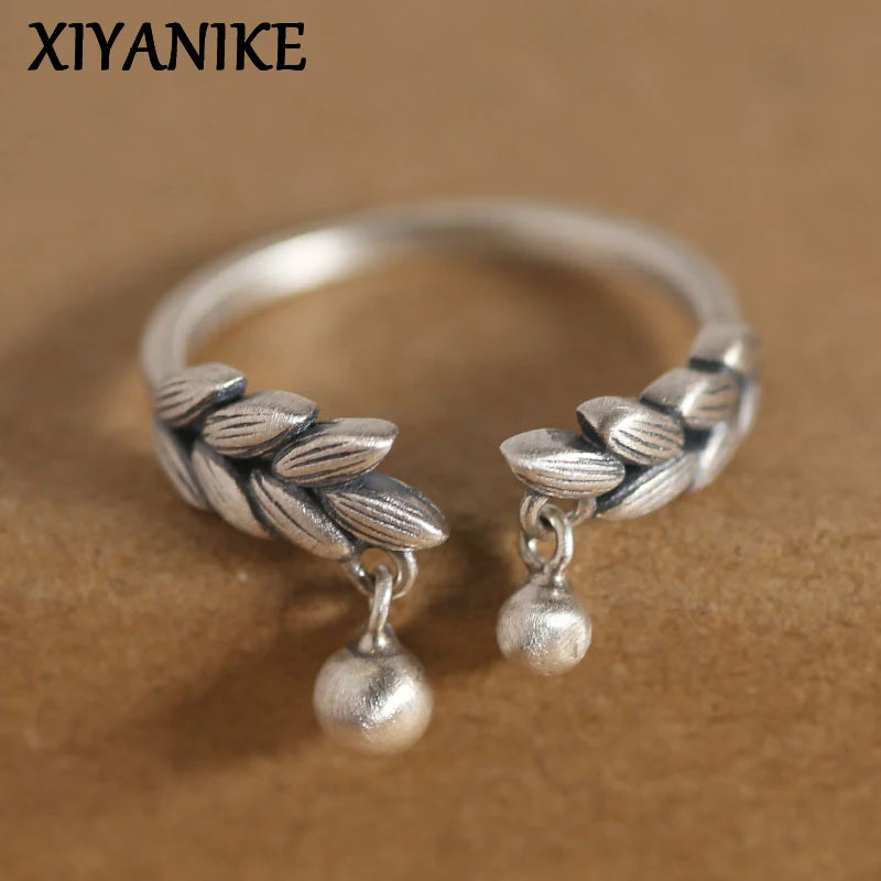 XIYANIKE Retro Wheat Ear Thai Silver Adjustable Rings For Women Round Beads Tassel Fashion Jewelry Gift Party Vacation anillos