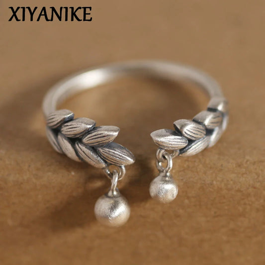 XIYANIKE Retro Wheat Ear Thai Silver Adjustable Rings For Women Round Beads Tassel Fashion Jewelry Gift Party Vacation anillos