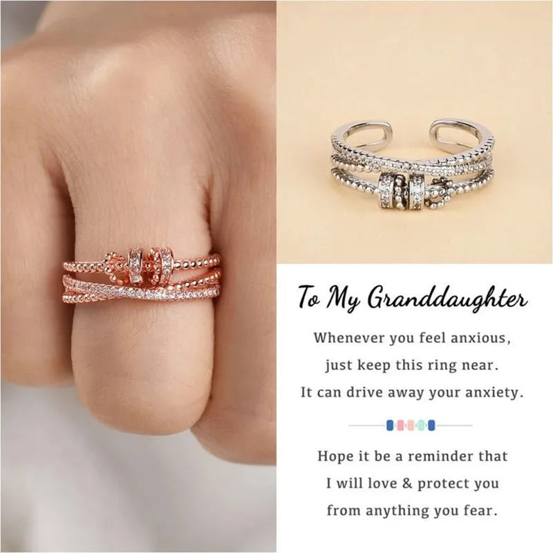 Round Bead Rotating Anxiety Luxury Woman Ring Twisted Fidget Metal Spinner Anxiety Relief Spinning Anti Stress Ring Bague Femme